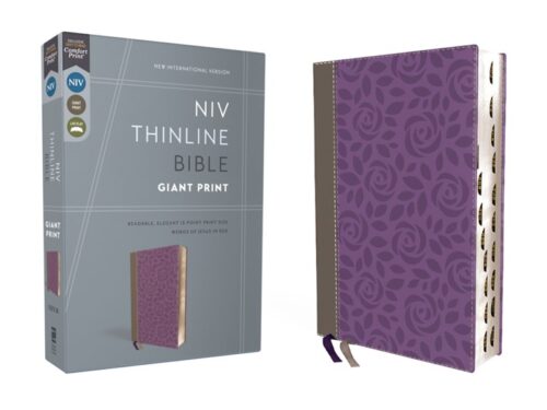 NIV Thinline Bible Giant Print Leathersoft Gray/Purple Red Letter Thumb Indexed