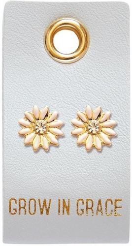195002073142 Grow In Grace Flower Studs On Reusable Leather Luggage Tag (Earring)