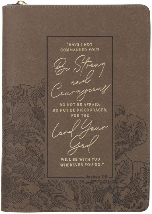 9798896780595 Be Strong And Courageous Joshua 1:9 Faux Leather Journal With Zipper Closur