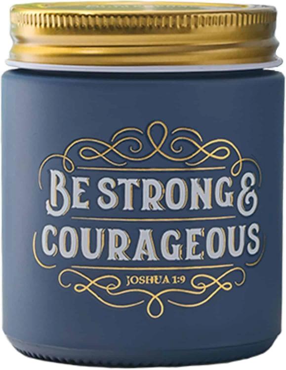 1220000328280 Be Strong And Courageous Fireside Blue Spruce Scented Candle In A Glass Jar