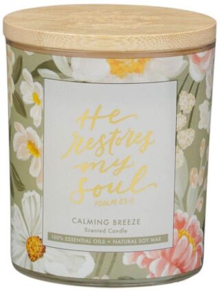 1220000720350 He Restores My Soul Scented Candle In A Glass Jar Psalm 23:3